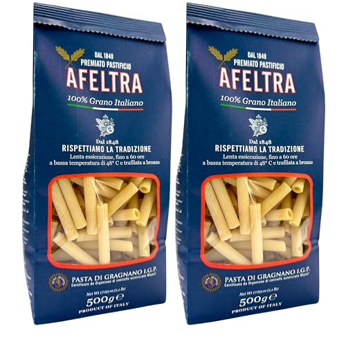 Afeltra Ziti Pasta from Italy 1.1 lb. (500g)(Pack of 2) Pasta di Gragnano - Similar to Pacchero - Rigatoni - Mini Manicotti Shells - Tortiglioni - Bronze Cut - Tube - Slow Dried