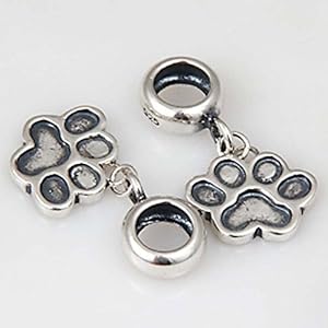 Puppy dog paw dangle charms 925 sterling silver beads fits diy charms bracelets   cucciolini doodles