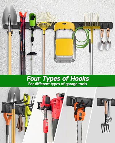Image of PIYILO 64 inches Garage Tool Organizer Wall Mount, Garden Tool Organizer Rack Heavy Duty, Hanging Storage Organization Racks Holder with 10 Hooks, for Lawn Tools, Shovel, Shed