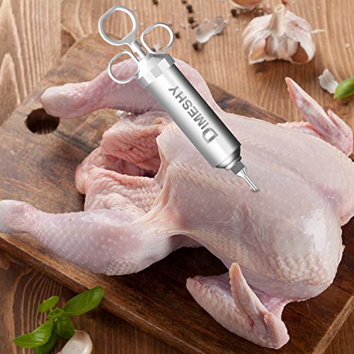 Heavy duty 304 Stainless Steel Meat Injector Kit with 2-oz Large Capacity Barrel with 3 commercial Marinade Needles