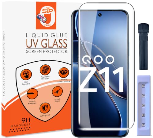 Image of STP FEEL Advanced UV Tempered Glass Screen Protector Guard Compatible For IQOO Z11 5G (6.83 Inch, Pack of 1) Full Adhesive UV Curved Case Friendly HD Clarity with easy installation kit for Smartphone