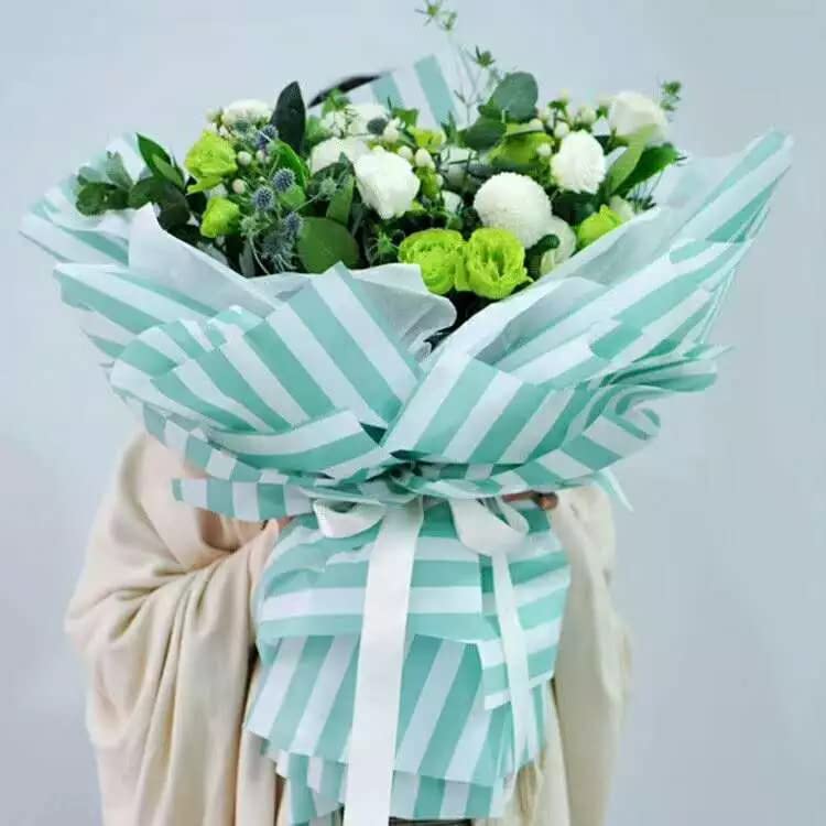 Image of Oasis Cellophane Sheets For Multipurpose Gift-Hamper Packaging 58x58cm, 20 Sheets, 50 Microns Flower Wrapping Chex Print Sheet (a) Green Stripes)