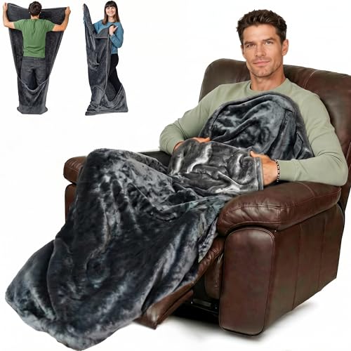 EzrAllora Fleece Lightweight Foot Pocket Blanket -Patent Pending- Dorm Gamer Useful Gifts - TV Throw - Gift for Men Who Wants Nothing (Fleece Velvet Anthracite)
