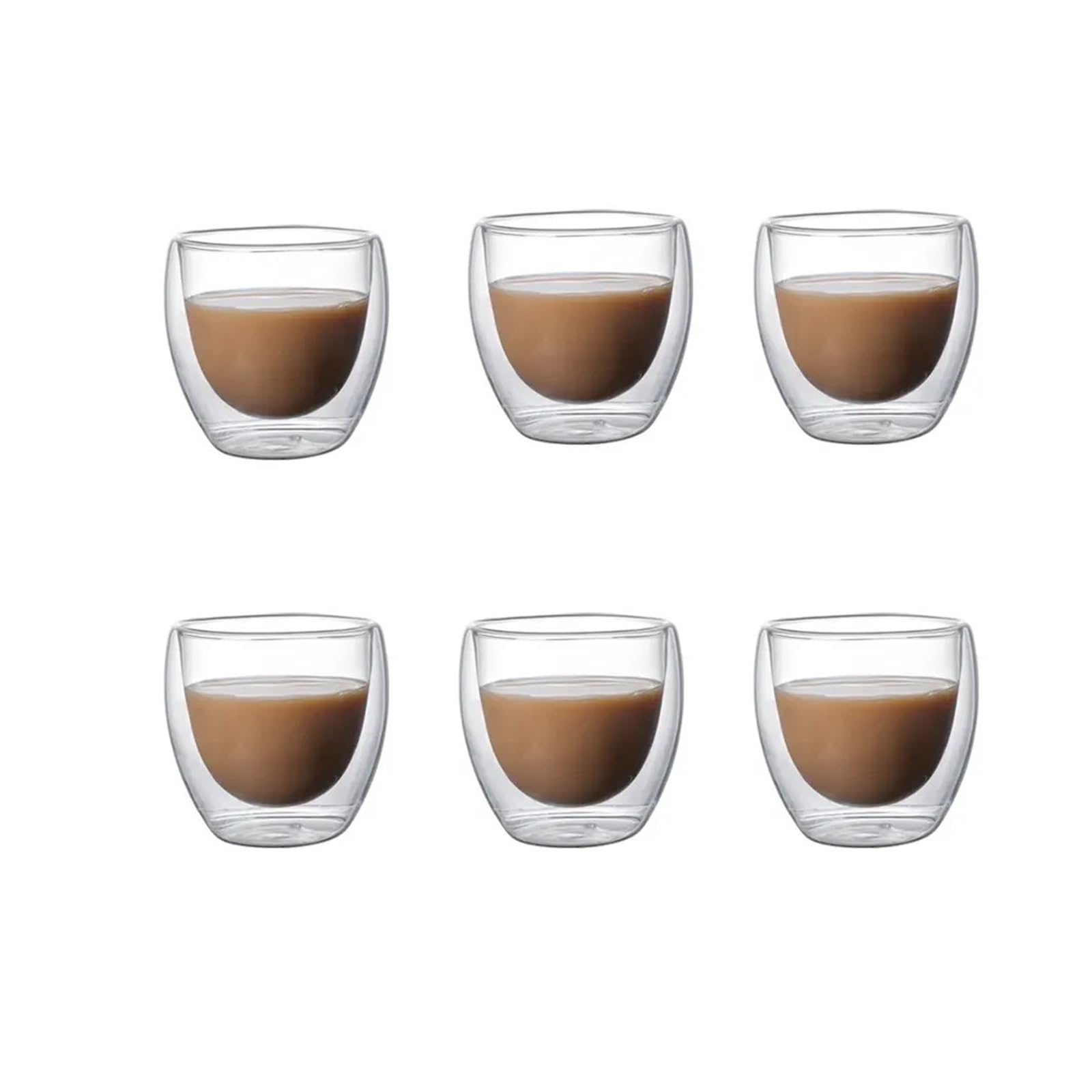 Zestaw 6 przezroczystych szklanych kubków do kawy z podwójnymi ściankami, 5 rozmiarów, izolowanych filiżanek, szklanek do mleka, soku, wody, espresso (250 mll)