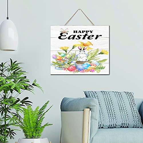 Panneau mural en bois vieilli Happy Easter Bunny 25,4x30,5 cm pour la décoration de Pâques