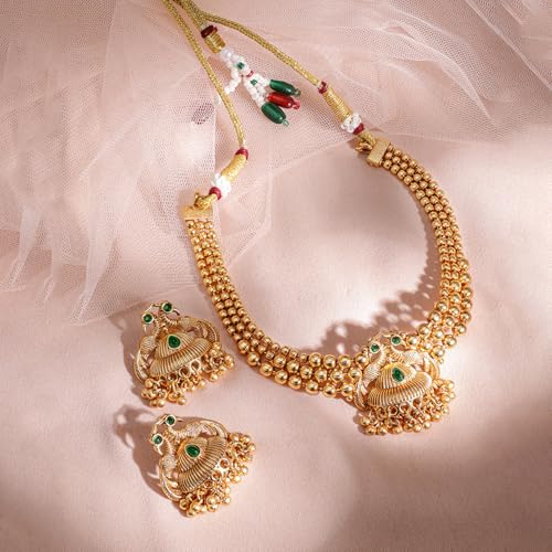 Image of Rubans Necklace Set Gold Plated Traditional Stylish Jewellery Gift for Women & Girls