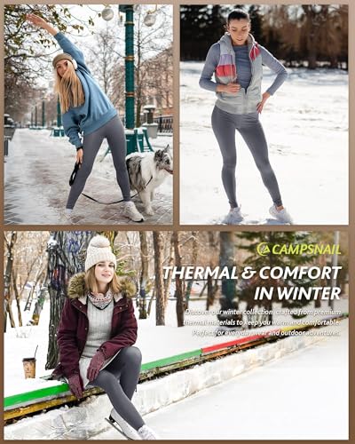 Image of CAMPSNAIL Fleece Lined Leggings Women - Thick Winter Thermal Warm Pants Pkt Dark Grey Large