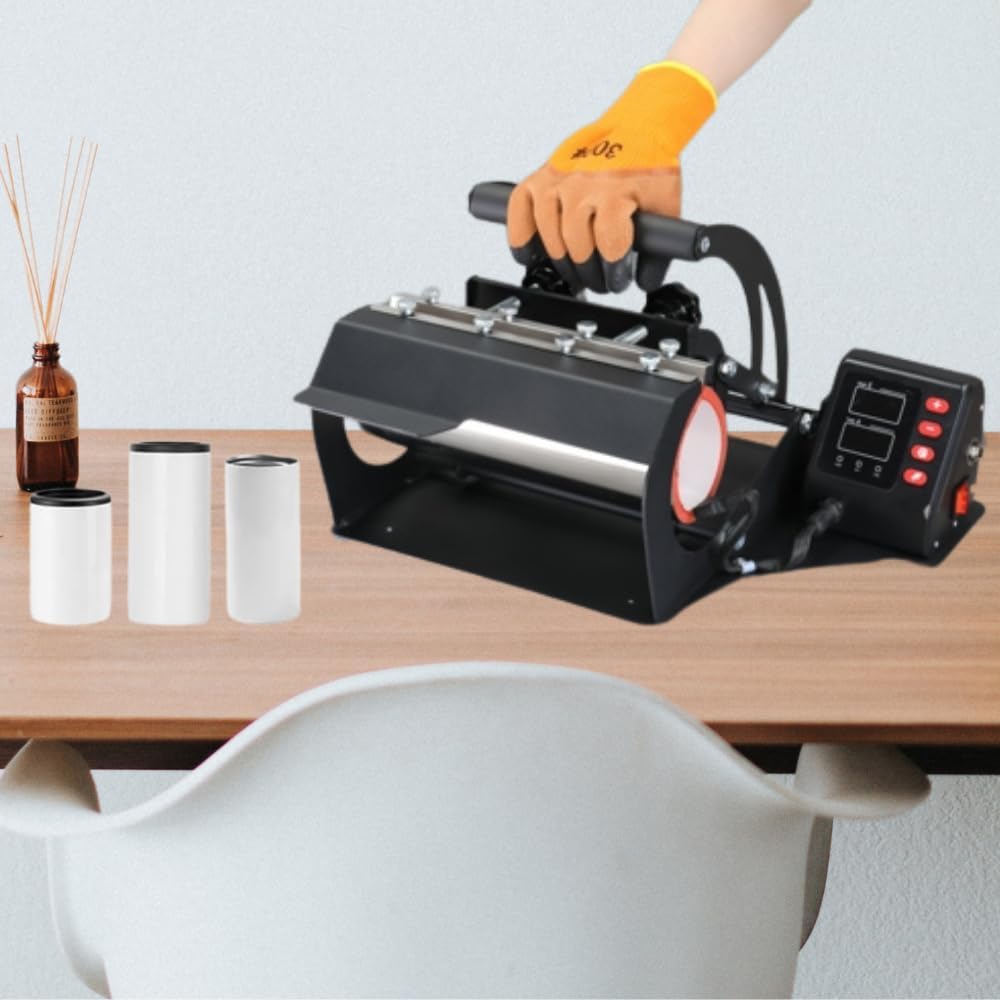 User placing a tumbler into the Winado HPM-546 Tumbler Heat Press Machine