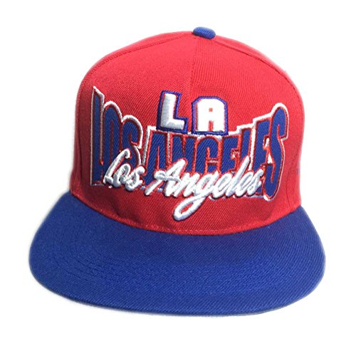 3D Embroidered LA Los Angeles Calfornia Fitted Cap Hat Sun Protection (Red/Royal Blue)