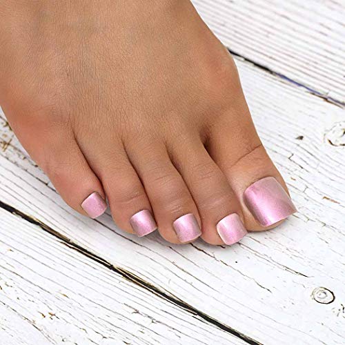 Woeoe Bling Glossy Fake Toenails Purple Short Press on Toe Nails Full Cover Artificial False Toenails for Women and Girls (24Pcs)