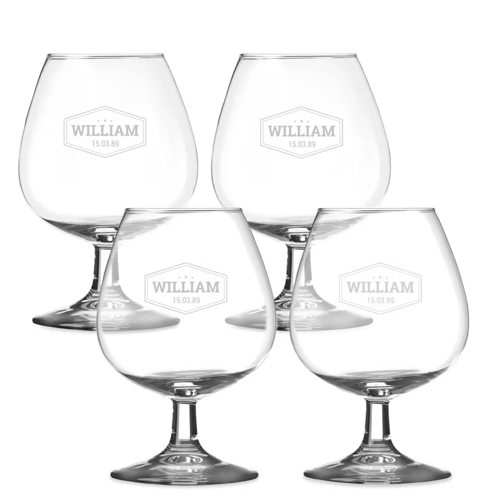 your surprise Verre à Cognac avec prénom ou message - Grand verre à cognac personnalisé de 37cl avec gravure (4 Pièces)