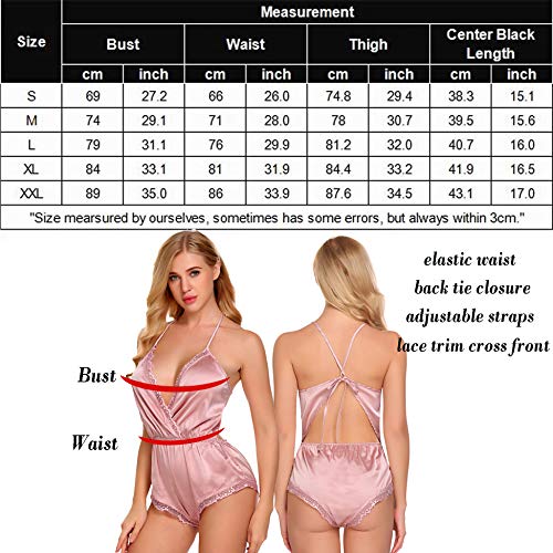 image for ADOME Pink Lingerie Women Valentine Lingerie Bodysuit V Neck Teddy Lac