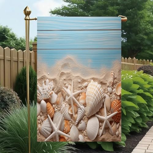 Bandera de jardín de conchas marinas resistente a la intemperie de doble cara 5