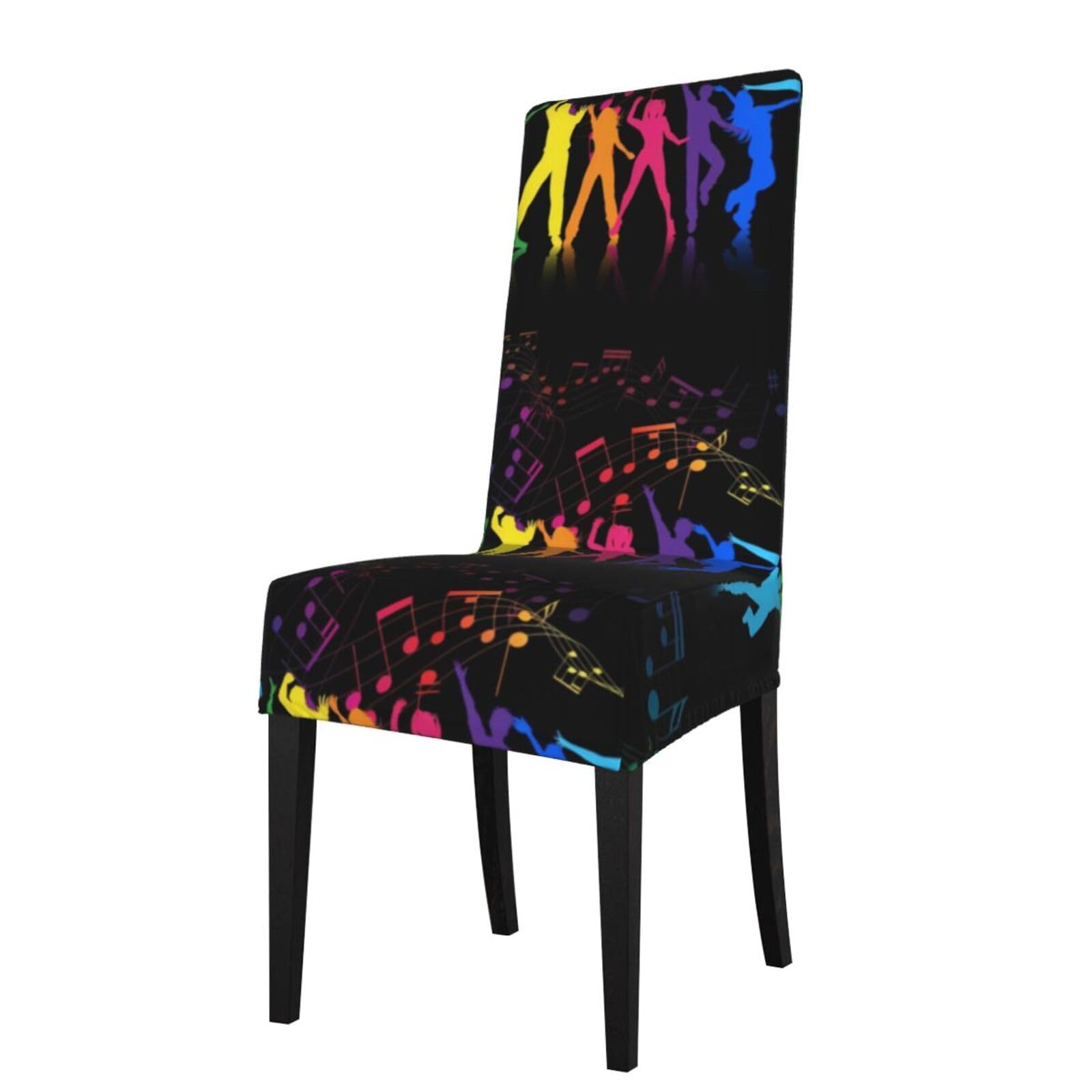 Yyhwhjde Black Dance With Music Prints Dining Chair Throw Covers - Stretchable Spandex Slipcovers For Chair Protection & Refreshing Your Dining Room