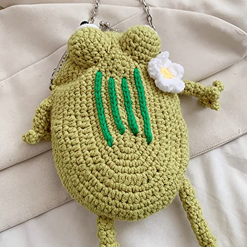 Creative Hand-Knitted Frog Small Cellphone Crossbody Bag,Funny Cartoon Kiss Lock Chain Shoulder Bag,Cute Crochet Frog Handbag3