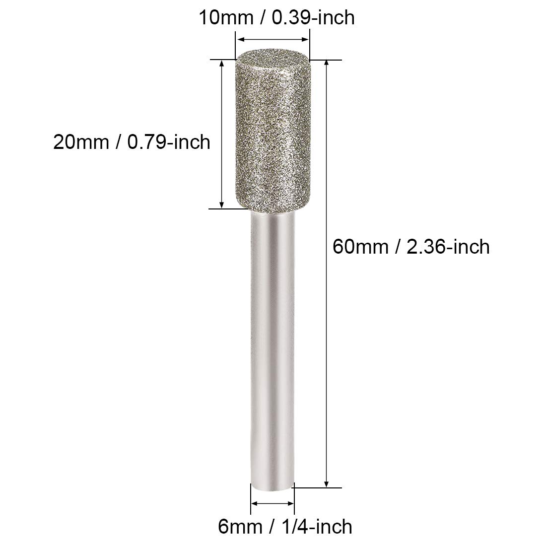 uxcell Diamond Burrs Grinding Drill Bits for Carving Rotary Tool 1/4-Inch Shank 10mm Cylindrical 120 Grit 10 Pcs — Amazon image 2