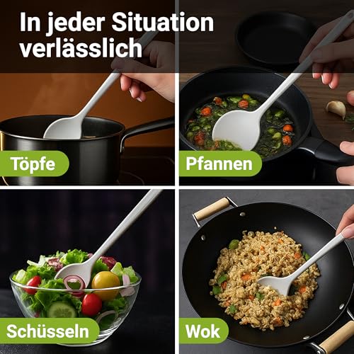 Kigima Kochlöffel Set 4 Stück in Weiß– Hochwertige Küchenutensilien aus hitzebeständigem Kunststoff… – Ansicht 5