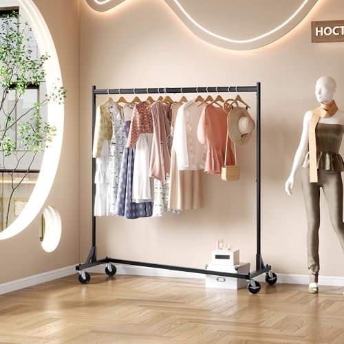 Image of Hoctieon Z Rack Set of 2, Rolling Clothing Racks with Z-Base, Heavy Duty Garment Racks Set of 2, Clothes Rack on Wheels with Brakes, Clothes Organizer Rack Set of 2, Black
