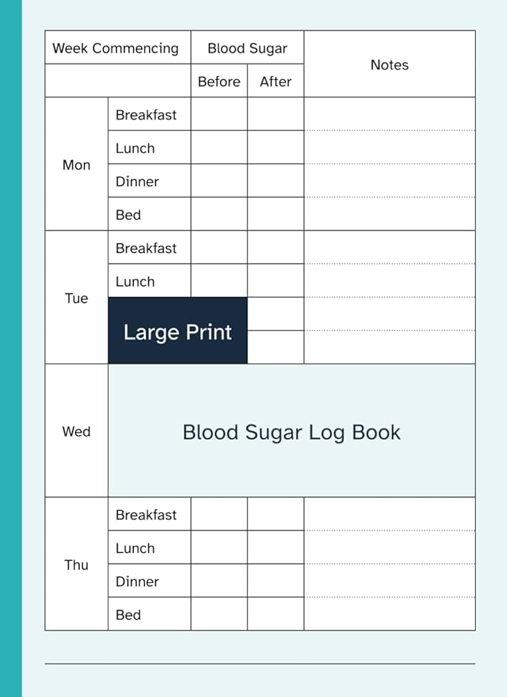 Amazon.com: Large Print Blood Sugar Log Book: Weekly Diabetic Diary / Logbook / Tracker to Record Blood Glucose Levels | Big Format / Size: 9798538731312: Edgehill, Clarence: Books amazon-com-large-print-blood-sugar-log-book-weekly-diabetic-diary-logbook-tracker-to-record-blood-glucose-levels-big-format-size-9798538731312-edgehill-clarence-books