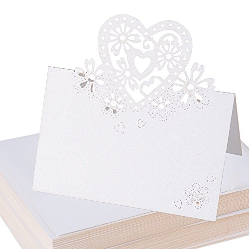 100pcs Carte de Noms en Couer Blanc Nacré Carte Table Marque Place pour Decoration Mariage Fete (11,9 x 8,9cm)