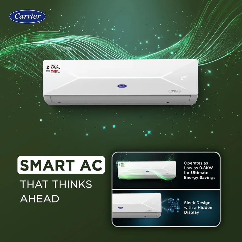 Image of Carrier XCEL LUMO Fxi 1 Ton 3 Star Split Inverter AC | FlexiCool 6-in-1 Cooling | High Ambient Cooling up to 52C | Smart Energy Display | X-LED Dynamic Display | CRF Filter Alert