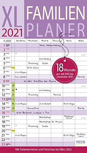 XL Familienplaner 18 Monate 2020/2021: Familienkalender mit 6 Spalten,...
