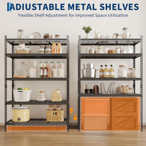 Image of Garage Shelving 2200 LBS Storage Shelves Adjustable Metal Shelving Unit Heavy Duty 5 Tier Metal Shelves for Garage Kitchen Pantry Warehouse Basement, 36 inch W x 16 inch D x 72 inch H, 2 Pack