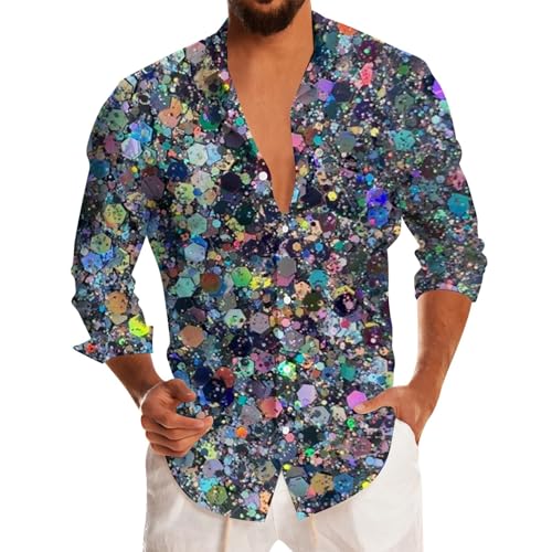 Tenue disco paillettes homme multicolore et chemise de carnaval