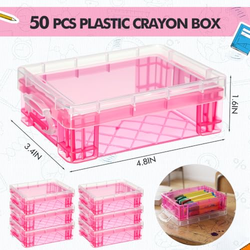 Image of Suzile 50 Pcs Plastic Crayon Box with Lid 4.8 x 3.4 x 1.6 In Crayon Storage Containers Bulk for Office School Classroom Supplies Pen Pencil Art Crafts(Pink)