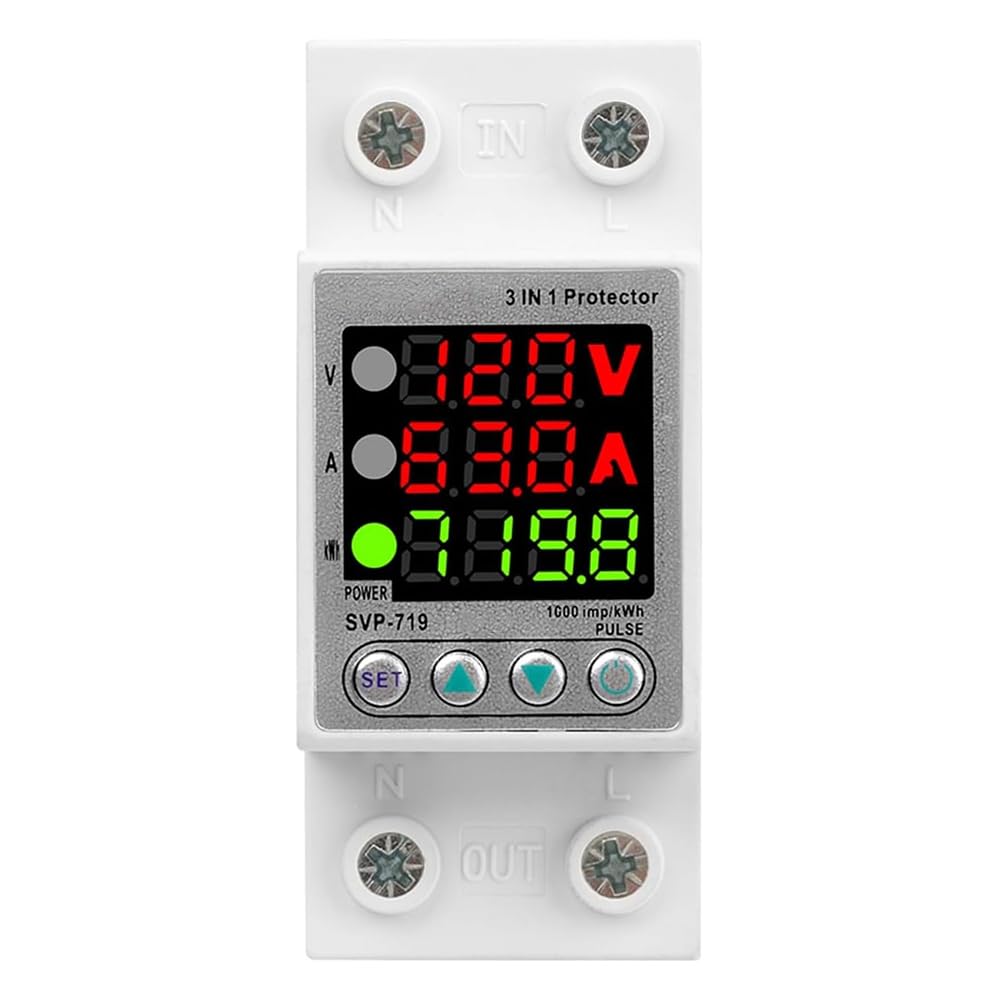 Jnchdghwa White Svp719 3 Led Display 63A Relay With Voltage Surge Protector, Limit Current Protection, Single Phase Low Voltage Monitor
