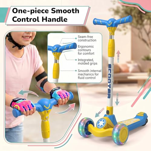 Image of StarAndDaisy Kids Kick Scooter for 3+ Year, kick Scooter for Kids, Skating Scooter with Light Up LED Wheels, Adjustable Handle Height, Foldable 3 Wheel Skate Scooter for Boys Girls 3-12 Years