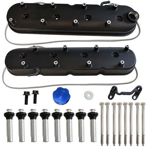 Black Aluminum Valve Covers with Coil Mounts Compatible with Chevy LS1 LS2 LS3 4.8 5.3 6.0 6.2 & GMC Sierra Yukon & Cadillac Escalade 1999-2017