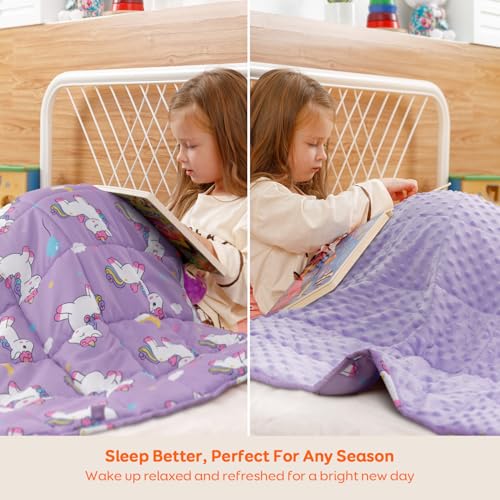 Uttermara Weighted Blanket 7 lbs, Ultra Cozy Minky Weighted Blankets with Cartoon Patterns, Heavy Blanket Great for Calming and Sleeping, 41x60 inches, Purple Unicorn