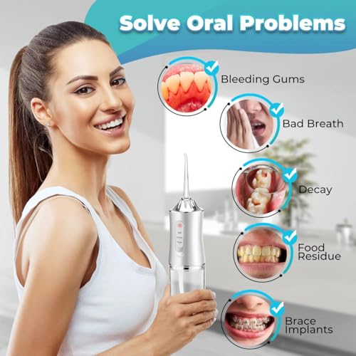 Image of AVNISH High-Pressure Tooth Flusher with 4 Nozzles | Your Post-Dinner Hero, IPX7 Waterproof Ideal for Orthodontic Care | Portable Feature 3 Modes, 220ml Water Dental Clean Flosser & USB Charging Cable