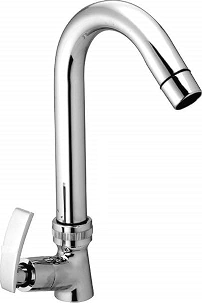 JAGGER Soft Swan Neck Pillar Cock Tarim Brass Chrome Plated Wash Basin Tap with 360 Degree Moving Spout Kitchen, Quarter Turn , Water Foam Flow Tap with Free Wall Flange and Teflon Tape