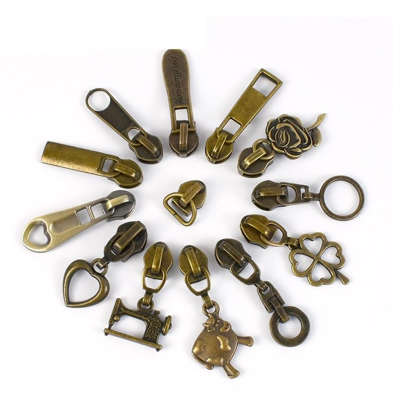 Tirador de cremallera fijo, 10/30 piezas 5# deslizadores de cremallera de latón for cremalleras de nailon, bolsa con tirador de cabeza de cremallera, kit de reparación de equipaje, accesorios de costu