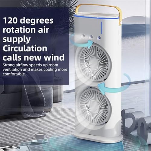Image of Drumstone 𝟭𝟬 𝗬𝗲𝗮𝗿𝘀 𝗪𝗮𝗿𝗿𝗮𝗻𝘁𝘆 Ultra PRO USB Rechargeable Double-Ended Mist Fan Portable Desk & Travel Cooler Water Spray Humidifier Mini Table Fan for Office & Home Use 𝐖𝐡𝐢𝐭𝐞