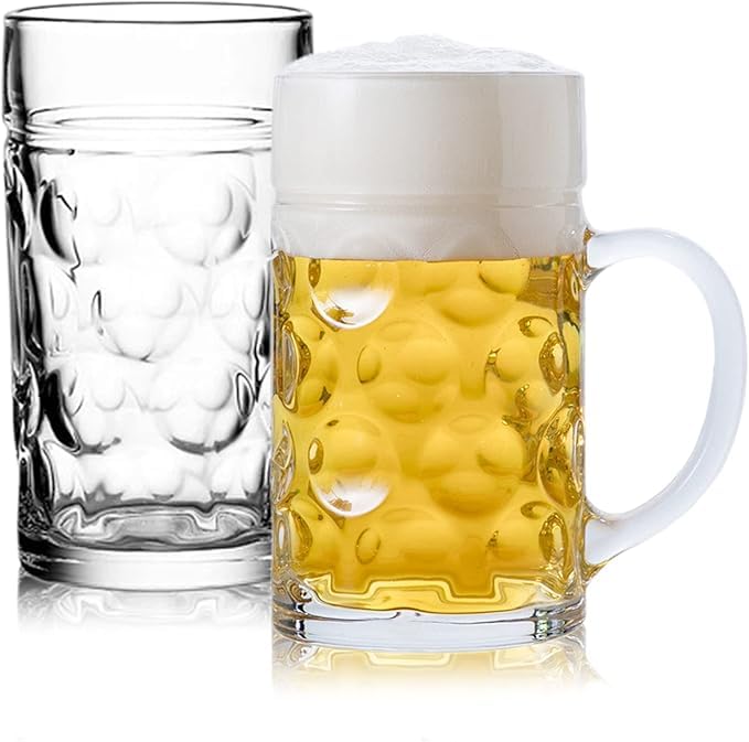 Image of PrimeWorld Glass Beer Stein Mugs Set of 2, 500ml Each, German Beer Glasses, BPA Free, Dishwasher Safe
