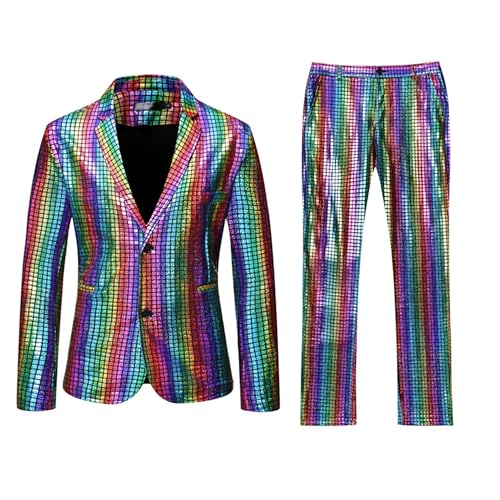 Metallic Shiny Suits Disco Sequin Blazer Mens Shiny Party Prom Outfit Suits Mens 2 Piece Sequin Suit