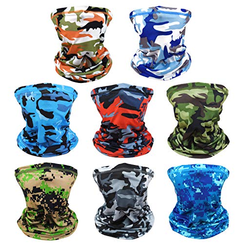 Sun UV Protection Face Bandana Face Cover Cooling Neck Gaiters Face Balaclava for Women Men, 8 Pack