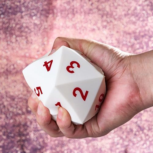 Image of Large D20 Foam DND Dice, Jumbo 80mm Spindown D&D RPG 20 Sided Dice with Drawstring Bag for Role Playing Games (White )