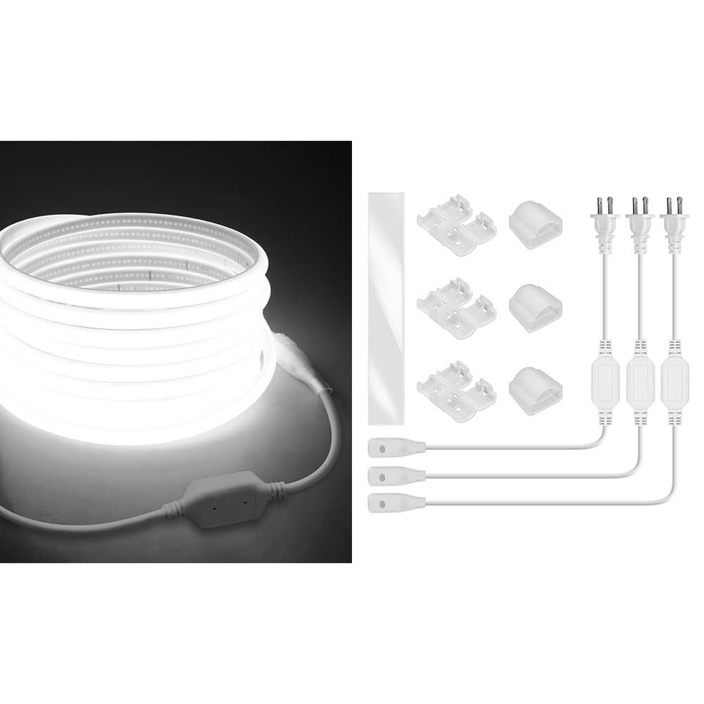 SamsionNeon Rope Lights Daylight White 16.4FT Flexible Neon Light Strip +LED Strip Light Connector Kit Includes 3 Power Cable and Solderless Accessories