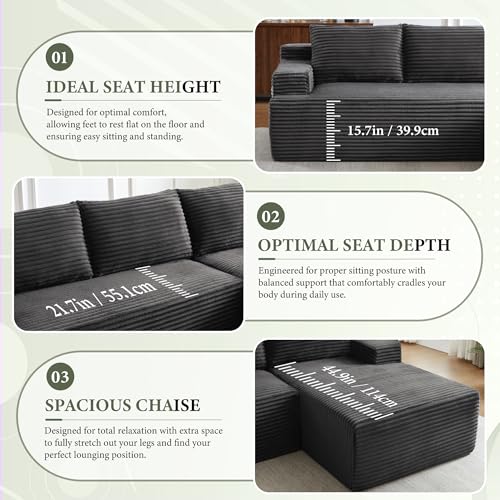 Image of 96 inch Sectional Couches for Living Room Cloud Couch Sofa with L-Shape Upholstered Boneless Couchs Modern Modular Sectional Couch with Chaise