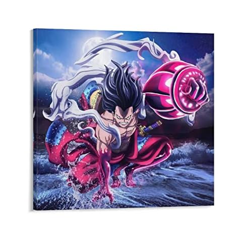 Anime Poster One Piece Luffy Third Gear Sea Poster Decorative Painting Canvas Wall Art Living Room Posters Bedroom Painting 24x24inch(60x60cm) Cover