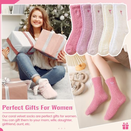 Image of Eocom Fuzzy Socks for Womens Warm Fluffy Winter Cozy Thick Plush Slipper Sleep Comfy Crew Christmas Socks 5 Pairs