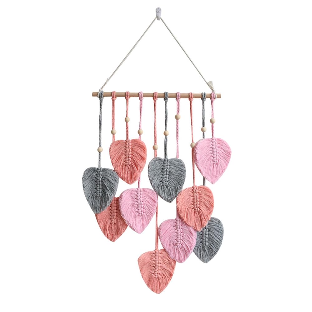 CTRLZS Leaf Macrame Wall Hanging Boho Room Home Decor Woven Aesthetic Wall Tapestry Home Room Wedding Decoration Pink