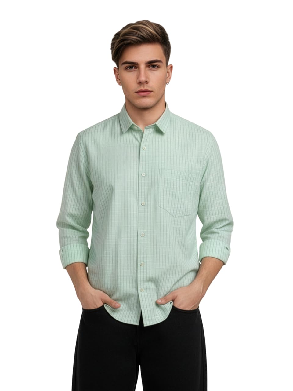 young & formals by cambridge Men's Slim Fit Striped Formal Shirt | Long Sleeve & Spread Collar | Standard Length | Premium Office Wear | Comfortable & Stylish Shirt for Men-picture-47