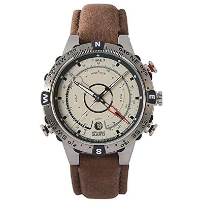 Timex T2N721 - Orologio intelligente da uomo al quarzo, 45 mm, con display analogico beige e cinturino in pelle marrone