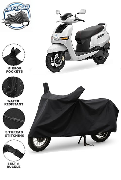 Image of Daxo Waterproof Scooty Cover for Tvs Iqube Electric All Weather Protection from Rain, Dust, Heat & Scratches with Mirror Pockets & Buckle Belt