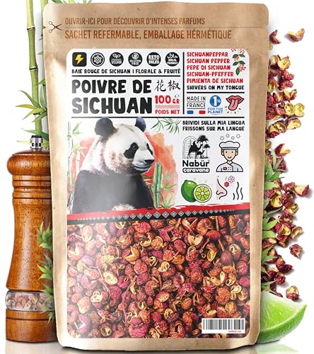 Nabür – 100 gr Pimienta Salvaje de Sichuan, Baya Roja de Sichuan, Floral, Afrutado, Espumoso, Bolsa hermética